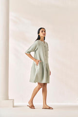 Front Opening Flared Dress Mint Green - Chi Linen