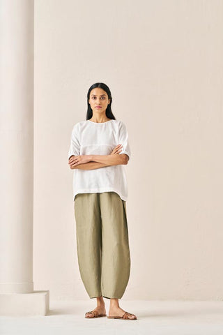 Pleated Top and Harem Pants Co-ord Set White and Olive