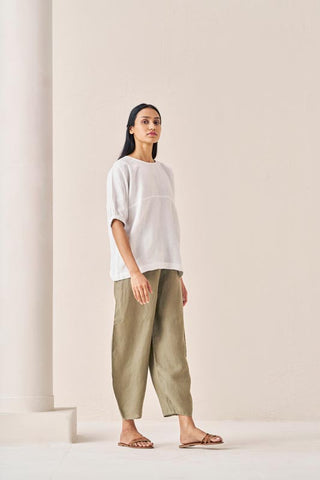 Pleated Top and Harem Pants Co-ord Set White and Olive