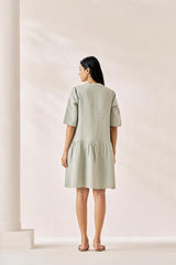 Front Opening Flared Dress Mint Green - Chi Linen