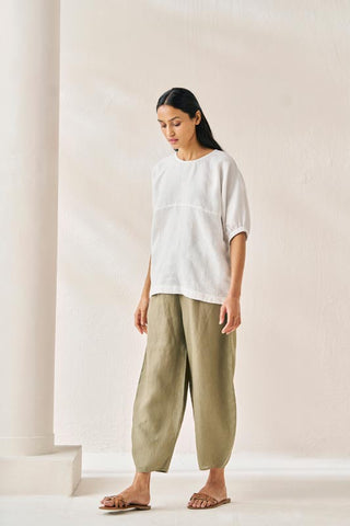 Pleated Top and Harem Pants Co-ord Set White and Olive