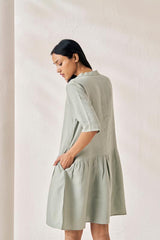 Front Opening Flared Dress Mint Green - Chi Linen