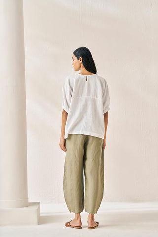 Pleated Top and Harem Pants Co-ord Set White and Olive