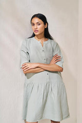 Front Opening Flared Dress Mint Green - Chi Linen