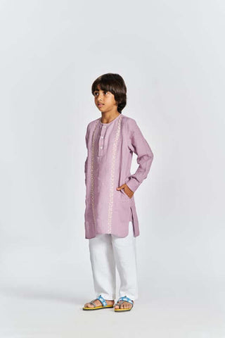 Pink front pleated kurta set