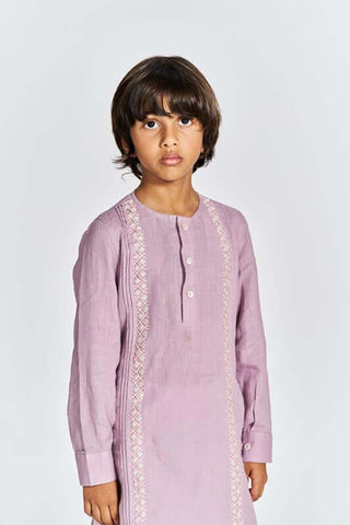 Pink front pleated kurta set