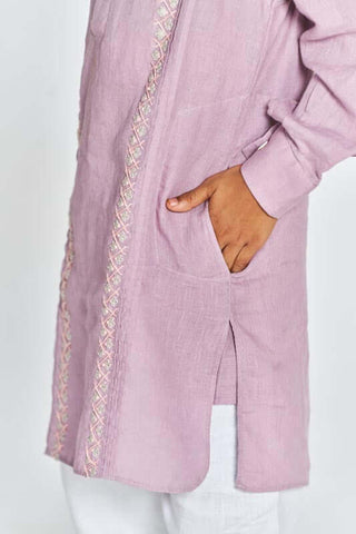 Pink front pleated kurta set