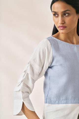 Front Slit 2 Colour Top Pacific Blue - Chi Linen