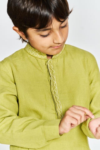 Kiwi green stand collar kurta set