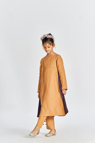 Sand brown beaded kurta set