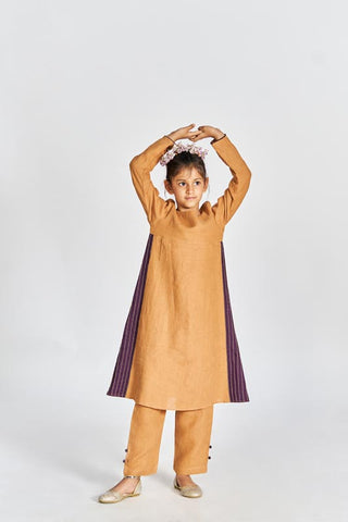 Sand brown beaded kurta set