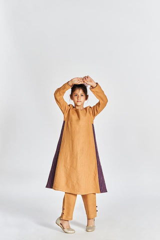 Sand brown beaded kurta set