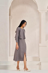 2 Layer Front Slit Dress Stone Grey - Chi Linen