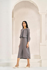 2 Layer Front Slit Dress Stone Grey - Chi Linen