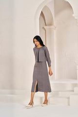 2 Layer Front Slit Dress Stone Grey - Chi Linen