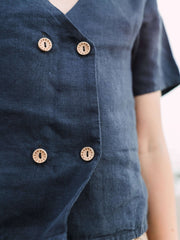 Four Button Linen Top - Chi Linen